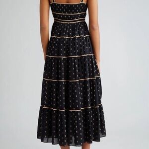 Ulla Johnson Black and Cream Midi Sundress with Spaghetti Straps for Cocktail